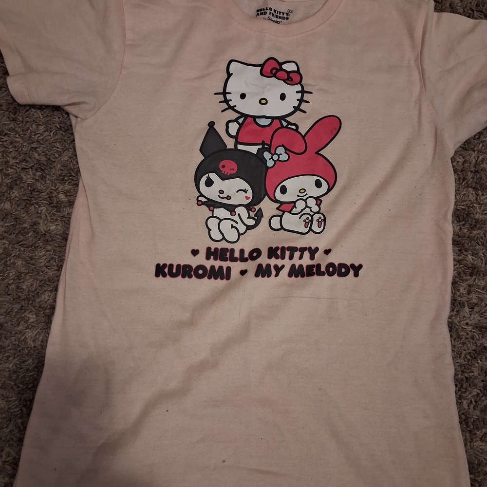 Sanrio Kids T-Shirt - Light Pink with Hello Kitty, Kuromi, and My Melody